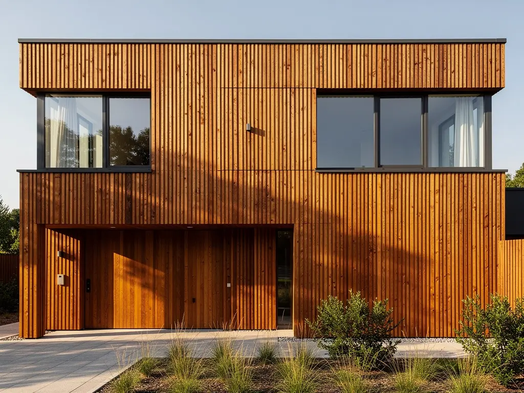 Maison habillée d'un bardage bois vertical posé sur une ossature ventilée